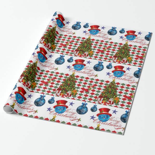Cadeau Papier d'emballage de Noël Boules Bleues (Déroulé)
