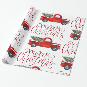 Cadeau Papier d'emballage de Noël Camion Rouge Vintage