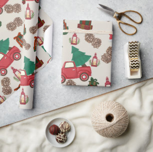 Cadeau Papier d'emballage de Noël Camion Rouge Vintage