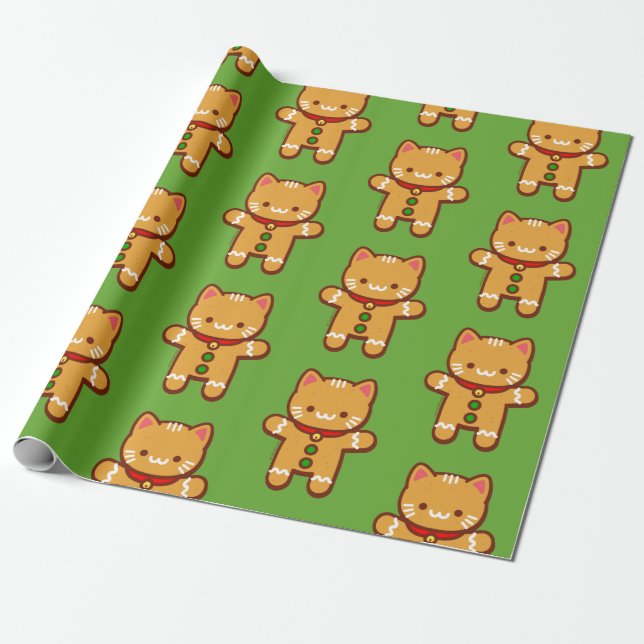 Cadeau Papier d'emballage de Noël - CAT de PAIN D'ÉPICE (Déroulé)
