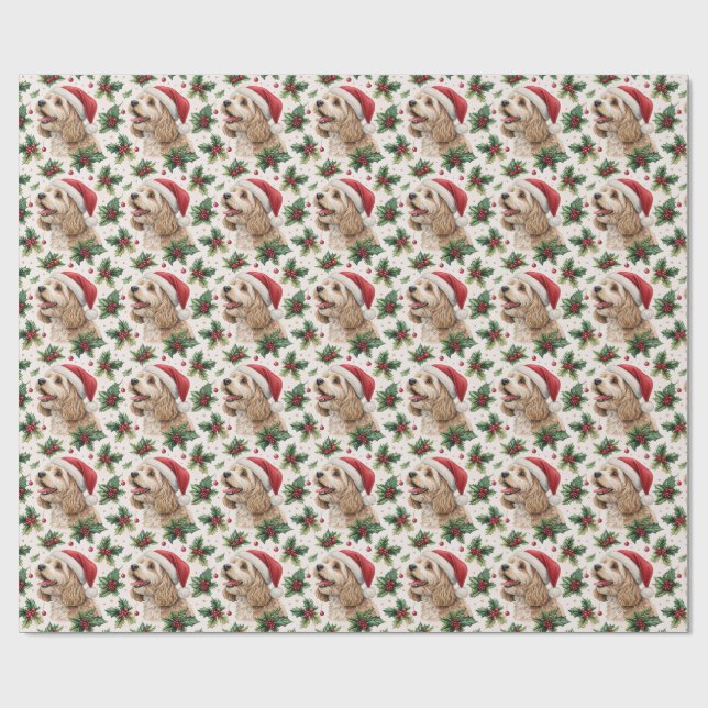 Cadeau Papier d'emballage de Noël Cavapoo (Plat)