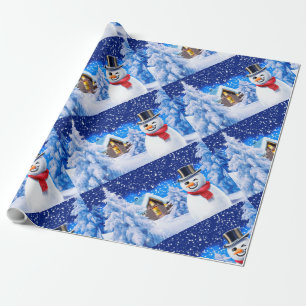 Cadeau Papier d'emballage de Noël du bonhomme de neige d
