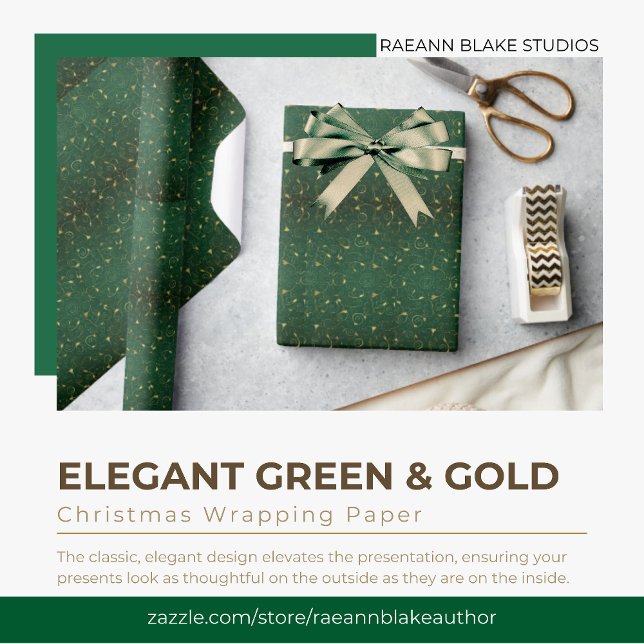 Cadeau Papier d'emballage de Noël élégant vert et or (Créateur téléchargé)