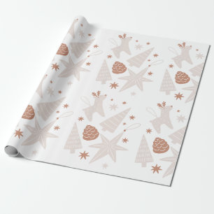 Cadeau Papier d'emballage de Noël illustré blanc marron