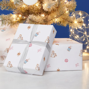 Cadeau Papier d'emballage de Noël jouets à l'aquarelle