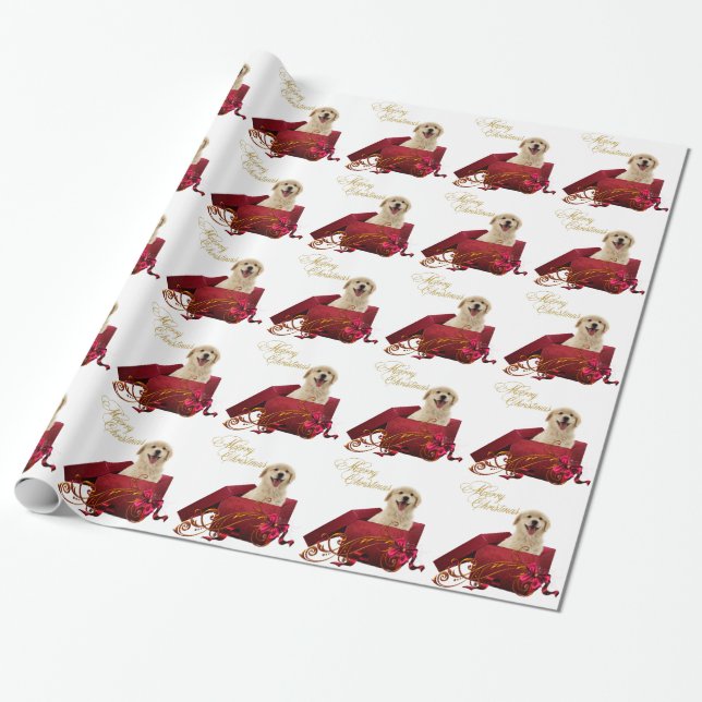 Cadeau Papier d'emballage de Noël Labrador jaune (Déroulé)