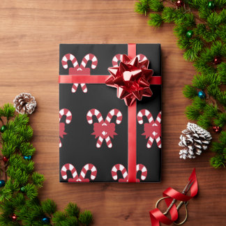 Cadeau Papier d'emballage de Noël noir à la canne à bonbo