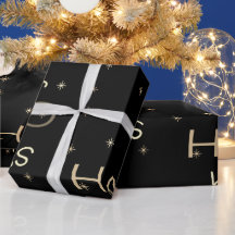 Papier d'emballage de Noël noir et or