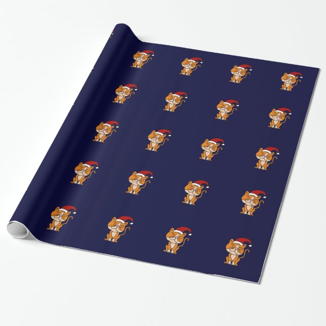 Cadeau Papier d'emballage de Noël orange drôle de chat (Déroulé)