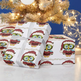 Cadeau Papier d'emballage de Noël Owl Cartoon Holiday