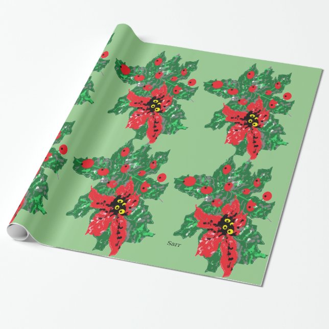 Cadeau Papier d'emballage de Noël : POINSETTIAS (Déroulé)