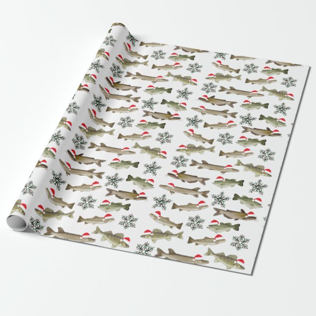 Cadeau Papier d'emballage de Noël, poisson, pêcheur (Déroulé)