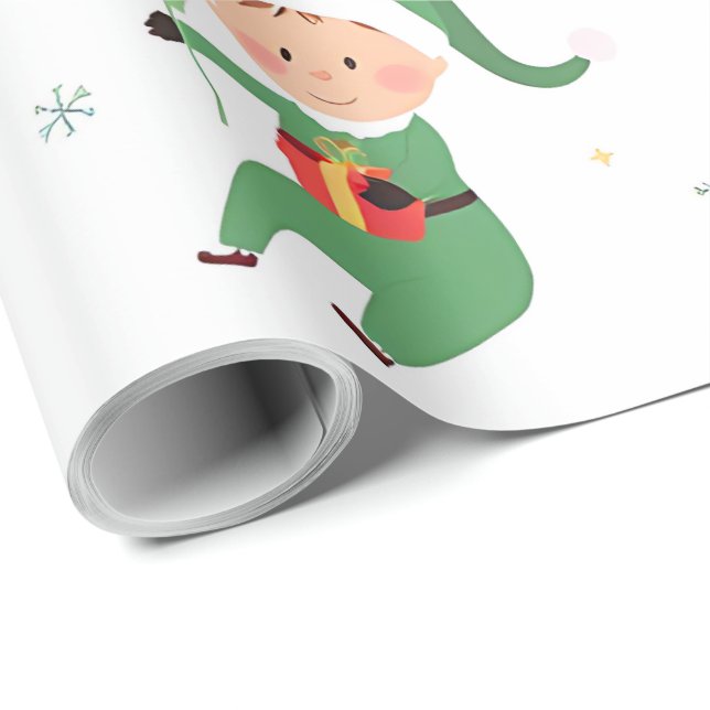 Cadeau Papier d'emballage de Noël pour enfants lutin (Coin rond)