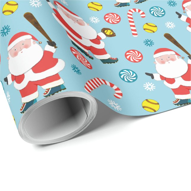 Cadeau Papier d'emballage de Noël pour softball (Coin rond)