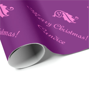 Cadeau Papier d'emballage de Noël rose avec le nom fait
