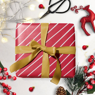 Cadeau Papier d'emballage de Noël rouge avec bandes blanc