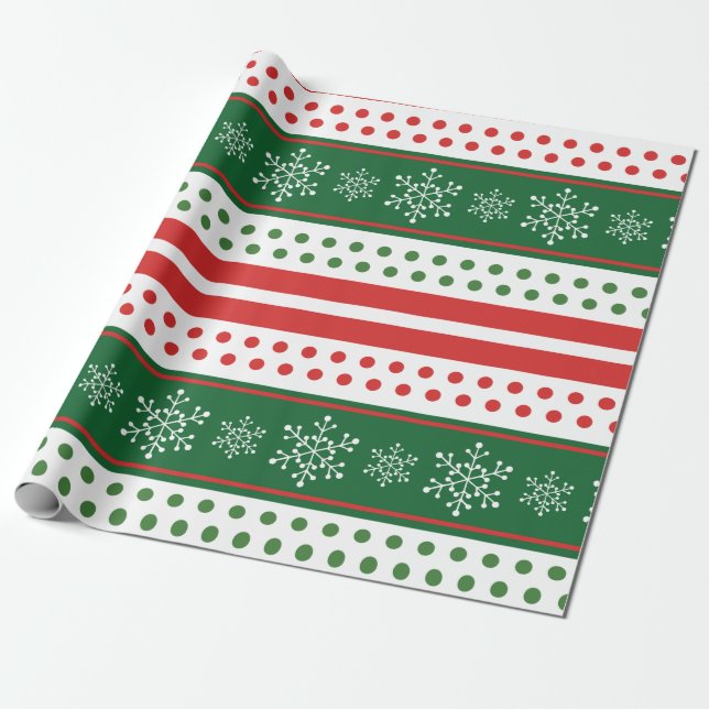 Cadeau Papier d'emballage de Noël rouge vert traditionnel (Déroulé)