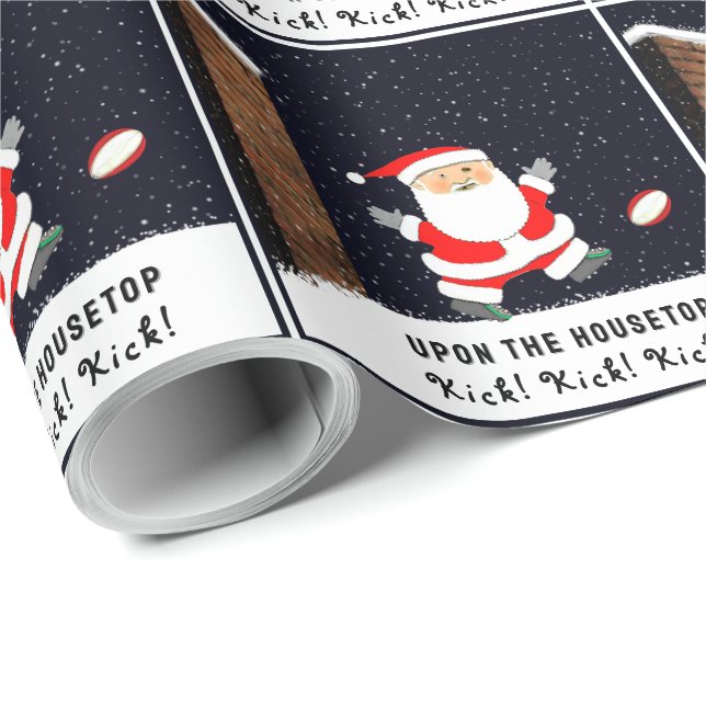 Cadeau Papier d'emballage de Noël Rugby (Coin rond)
