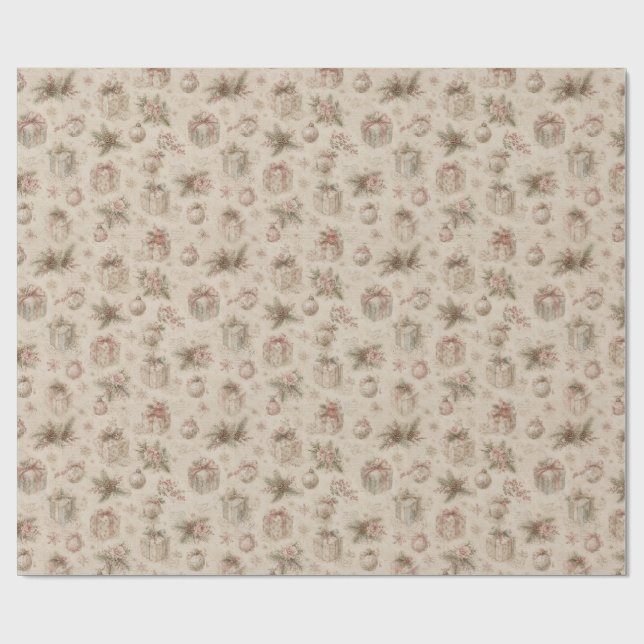Cadeau papier d'emballage de Noël shabby chic  (Plat)