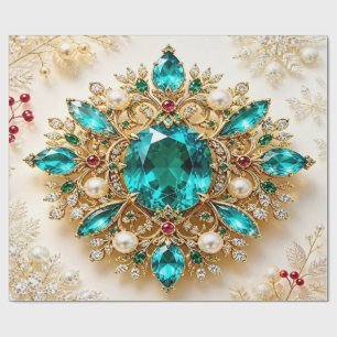 Cadeau Papier d'emballage de Noël turquoise luxueux orné