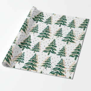 Cadeau papier d'emballage de Noël vert arbres vacances