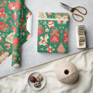 Cadeau Papier d'emballage de Noël vert avec motif de cade