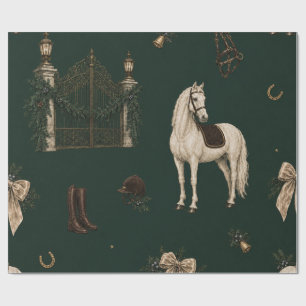 Cadeau Papier d'emballage de Noël vert Equestre