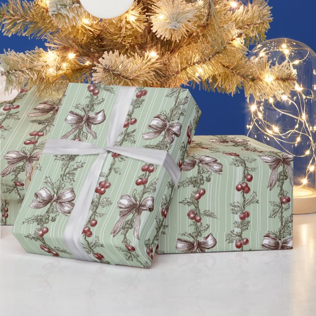 Cadeau Papier d'emballage de Noël vert impression festive (Vacances)