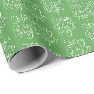 Cadeau Papier d'emballage de Noël vert joyeux et lumineux
