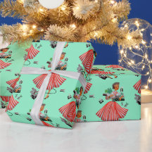 Papier d'emballage de Noël vintage 1950 Dame
