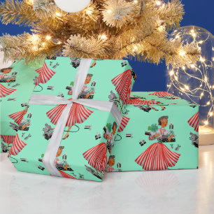 Cadeau Papier d'emballage de Noël vintage 1950 Dame