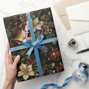 Cadeau Papier d'emballage de Noël vintage foncé élégant d