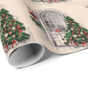 Cadeau Papier d'emballage de Noël vintage pour fenêtre