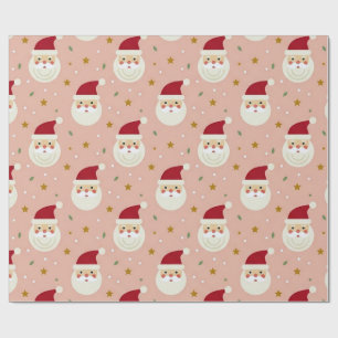 Cadeau Papier d'emballage de Noël visage de Père Noël rét