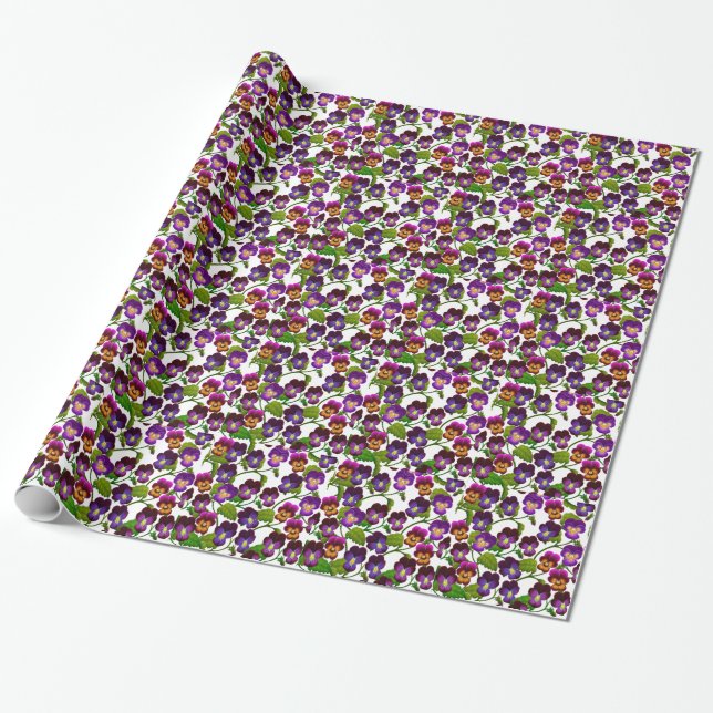 Cadeau Papier d'emballage de pensée de fleurs pourpres de (Déroulé)