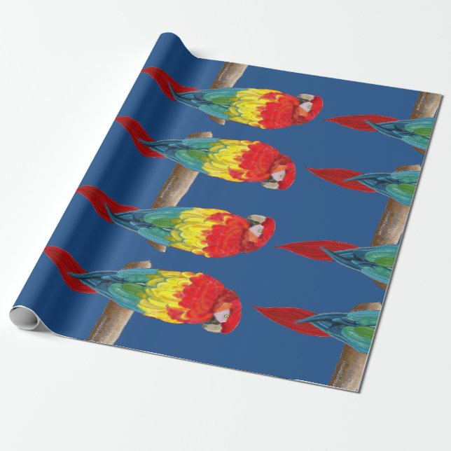 Cadeau Papier d'emballage de perroquets colorés (Déroulé)