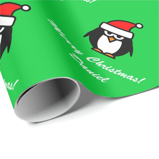 Cadeau Papier d'emballage de pingouin de Noël | Personnal (Coin rond)