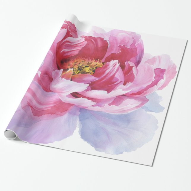Cadeau Papier d'emballage de pivoine rose d'aquarelle (Déroulé)