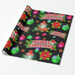 Cadeau Papier d'emballage de poinsettia verte noire rouge