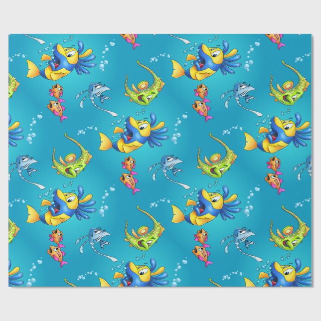 Cadeau Papier d'emballage de poissons mignons de bande (Plat)