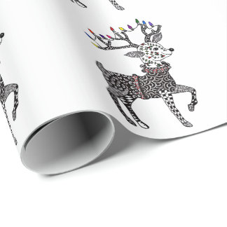 Cadeau Papier d'emballage de renne de lumières de Noël