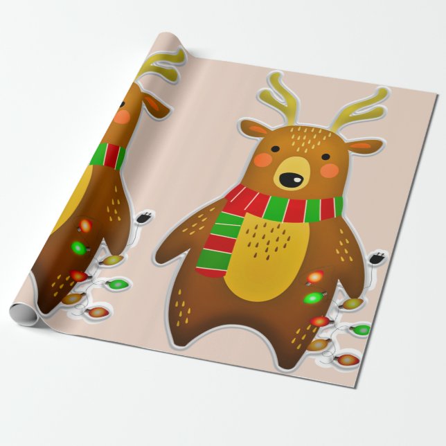 Cadeau papier d'emballage de rennes de noël (Déroulé)