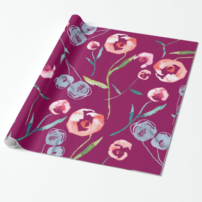Cadeau Papier d'emballage de roses peints à la main (Déroulé)