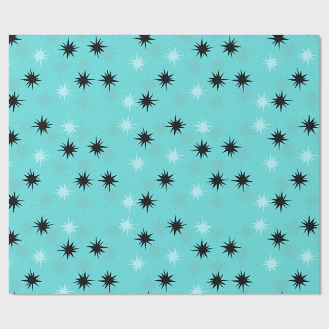 Cadeau Papier d'emballage de Starbursts de turquoise (Plat)