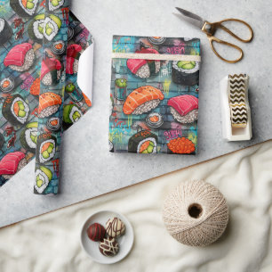 Cadeau Papier d'emballage de sushi graffiti vibrant