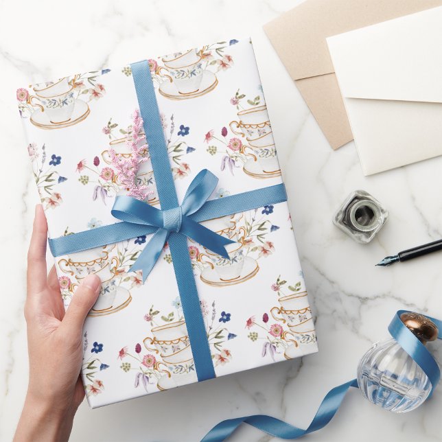 Cadeau Papier d'emballage de tasse à thé (Wildflower Floral Tea Cup Party Wrapping Paper by Painted Paperie
)