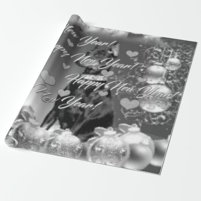Cadeau Papier d'emballage de thème monochrome de nouvelle (Déroulé)