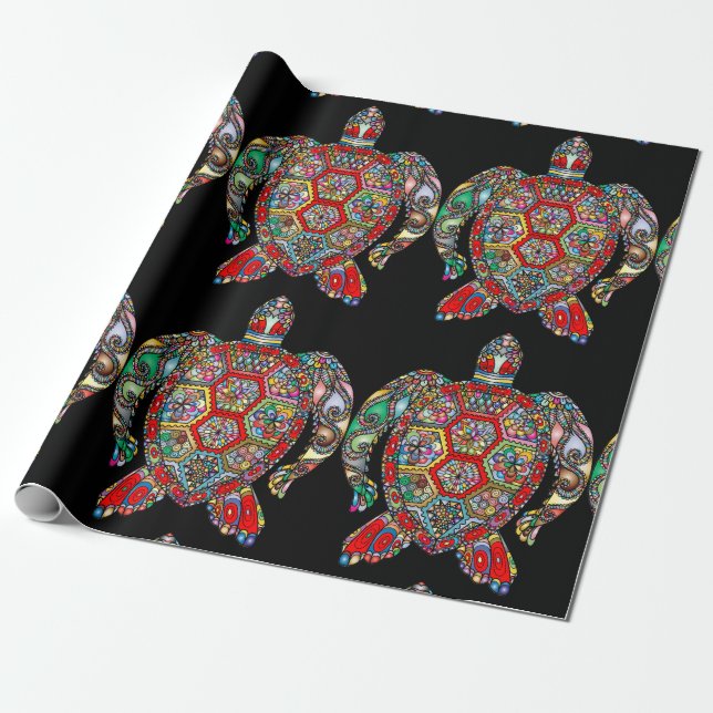 Cadeau papier d'emballage de tortue marine (Déroulé)