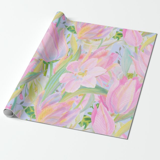 Cadeau Papier d'emballage de tulipe en pastel (Déroulé)
