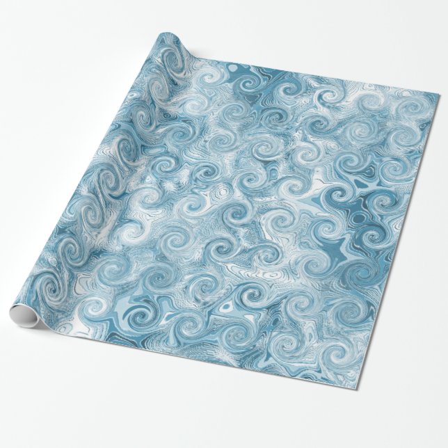 Cadeau Papier d'emballage de vagues de bleu (Déroulé)